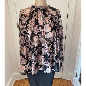 LOFT Black Blouse with Pink Paisley Print